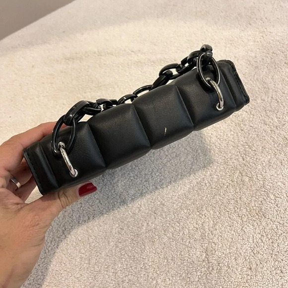 Black Quilted Handbag Chain Strap Plastic Womens Small Classic Grunge Punk - Picture 3 of 8